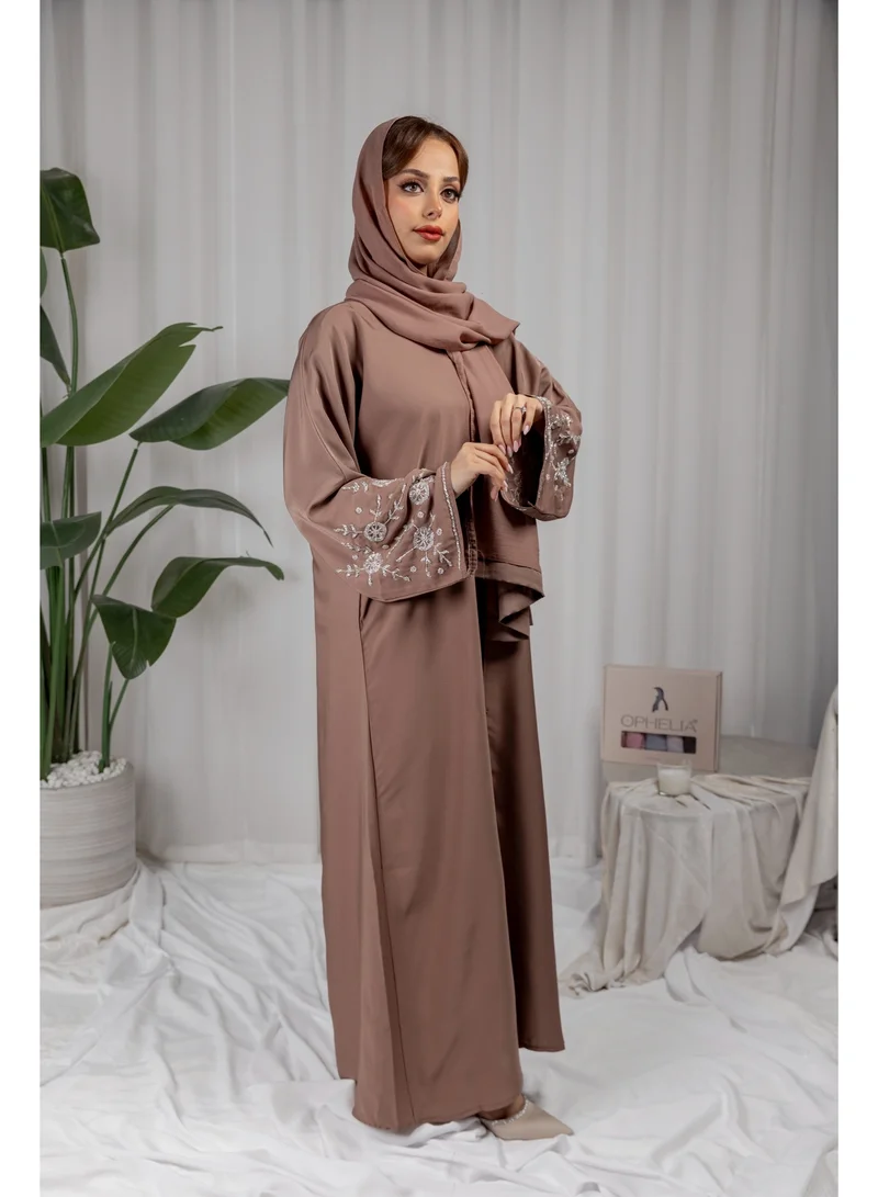 اوفيليا طقم عباية نسائية – زي محتشم من 3 قطع مع رداء متناسق، فستان أسود طويل الأكمام بتصميم إسلامي، زي أنيق للمسلمات